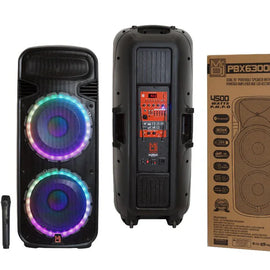 MR DJ PBX6300BAT DUAL 15" 4500W MAX POWER 2-WAY PA/DJ BLUETOOTH BATTERY SPEAKER