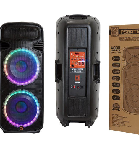 Mr Dj PSBAT6200 Dual 15-Inch 4000 Watt Max Power 3 Way Party Speaker with Built-In Bluetooth & Rechargeable Battery