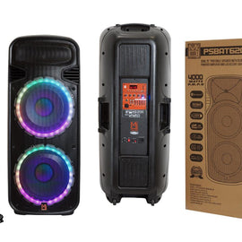 2 Mr Dj PSBAT6200 Dual 15" 4000 Watt Max Power 3 Way Party Speaker with Built-In Bluetooth & Rechargeable Battery