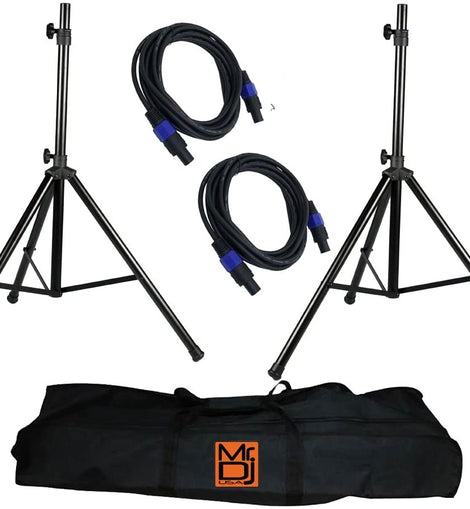 MR DJ SS850PKG 2 Speaker Stand Road Carrying Bag + 2 Speakon Cable
