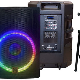 MR DJ 18" 5500W Pro PA DJ Powered Active Bluetooth Speaker + Speaker Stand