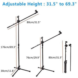 MR DJ MS800 Universal Heavy-Duty Tripod Microphone Stand with Mic Holder Clips