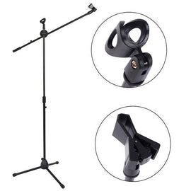 MR DJ MS600PKG 2 Universal Adjustable Tripod Microphone Stands Table Boom Stage with Mic Holder Clips & Carry Bag