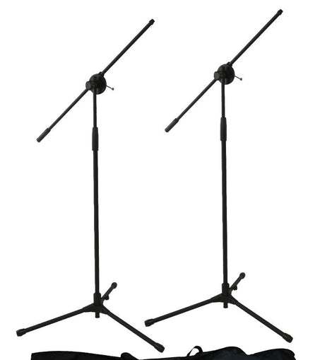 2 Microphone Stands Adjustable Boom Stage or Instrument with Mic Holder Clips & Carry Bag