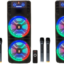 2 MR DJ NEWYORK 2.0 Dual 12” Rechargeable Bluetooth Party Speaker 4000W Portable PA System with Flame LED Lights 2 Wireless Microphones TWS Stereo USB FM Radio