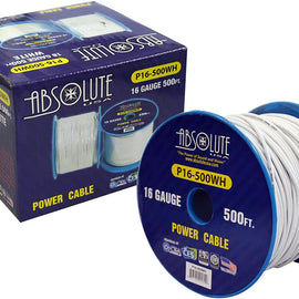 Absolute P16-500WH 16 Gauge 500-Feet White Spool Primary Remote Power Wire Cable