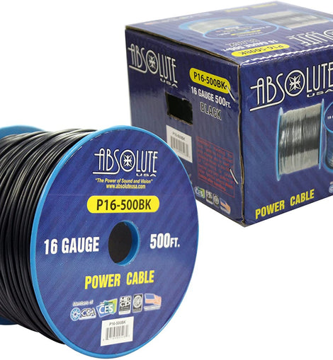 Absolute USA P16-500BK 16 Gauge 500-Feet Spool Primary Power Wire Cable (Black)