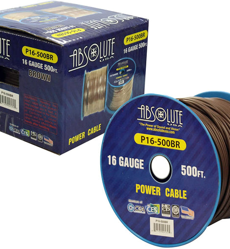 Absolute USA P16-500BR 16 Gauge 500-Feet Spool Primary Power Wire Cable (Brown)