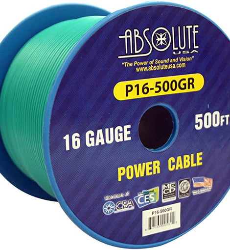 Absolute P16-500GR 16 Gauge 500-Feet Spool Primary Power Wire Cable (Green)