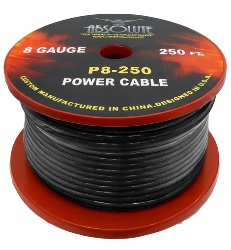 Absolute P8250BK 8GA 250' Black Power Ground Wire Car Audio Amplifier Marine Cable