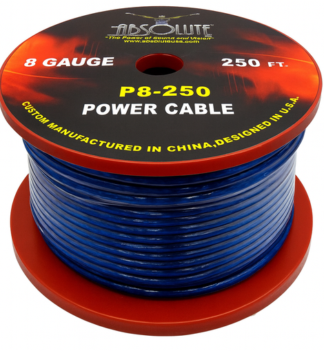 Absolute P8250BL 8GA 250' Blue Power Ground Wire Car Audio Amplifier Marine Cable