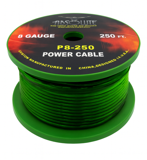 Absolute P8250GR 8GA 250' Green Power Ground Wire Car Audio Amplifier Marine Cable