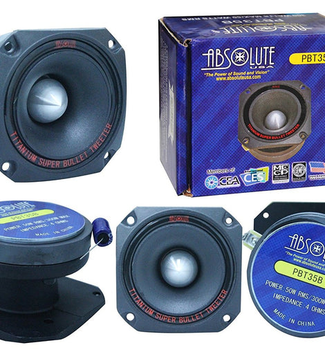 2 Pair Absolute USA PBT35B 3.5-Inch Titanium Bullet High Compression Tweeter with 10 Oz Ferrite Magnet for Car, Van, ATV, UTV, Marine, Boat, Motorcycle, Motorsports, and Competition