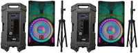 2 MR DJ PLED5200 PRO PA DJ 15" Portable Active Bluetooth/MP3/FM Radio Speaker with Stands
