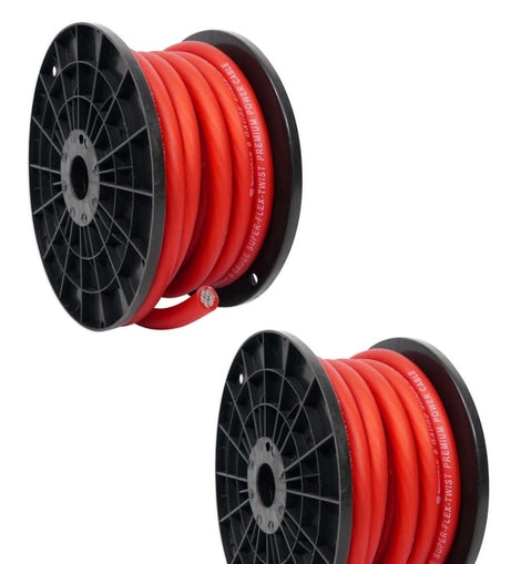 2 XP Audio SPW-0-50RD 1/0 Gauge Red Power Ground Cable 50 FT (100 Feet Total) Xtreme Twisted Battery Wire Cables