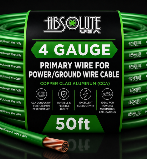 Absolute PROP4G50GR Pro Green 50 Feet 4 Gauge Ultra Flexible Power/Ground Battery Amp 12V Cable Wire