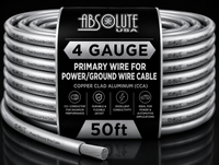 Absolute PROP4G50SL Pro Series Silver 50 Feet 4 Gauge Ultra Flexible Power/Ground Battery Amp 12V Cable Wire