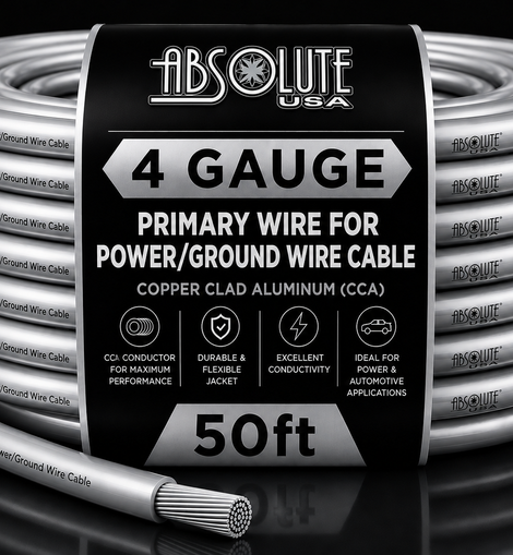Absolute PROP4G50SL Pro Series Silver 50 Feet 4 Gauge Ultra Flexible Power/Ground Battery Amp 12V Cable Wire