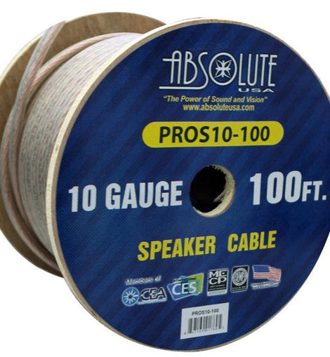 Absolute USA PROS10100 10 Gauge Speaker Wire 100' 10 Gauge PRO PA DJ Car Home Marine Audio Speaker Wire Cable Spool