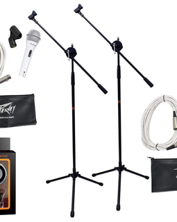 2 Peavey Pvi2 White Microphone w/Mic Clip & Carrying Bag + Microphone Stand Series Bundle