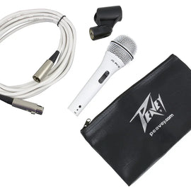 2 Peavey Pvi2 White Microphone w/Mic Clip & Carrying Bag + MR DJ Microphone Stand