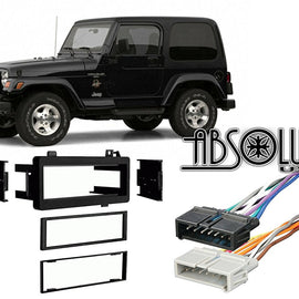 Absolute RADIOKITPKG22 Fits Jeep Wrangler 1997-2002 Single DIN Stereo Harness Radio Install Dash Kit
