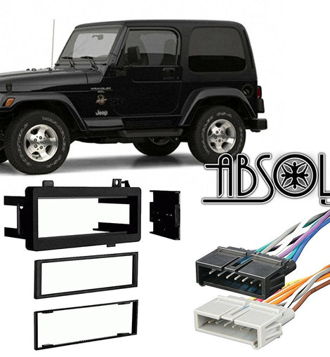 Absolute USA ABS99-6501 Compatible with Jeep Wrangler 1997 1998 1999 2000 2001 2002 Single DIN Stereo Harness Radio Install Dash Kit Package