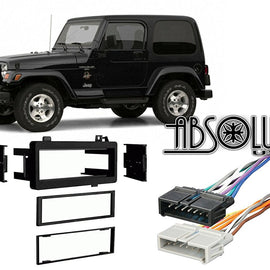 Absolute RADIOKITPKG22 Fits Jeep Wrangler 1997-2002 Single DIN Stereo Harness Radio Install Dash Kit