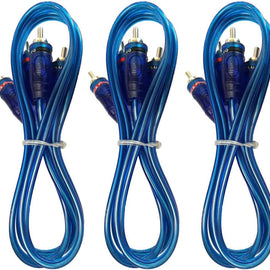 3 ABSOLUTE 3 Ft 2 Ch Blue Twisted Car Amp Gold RCA Jack Cable Interconnect