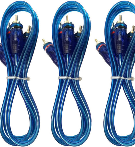 3 ABSOLUTE 6 Ft 2 Ch Blue Twisted Car Amp Gold RCA Jack Cable Interconnect