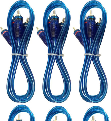 6 Absolute 3 Ft 2 Ch Blue Twisted Car Amp Gold RCA Jack Cable Interconnect