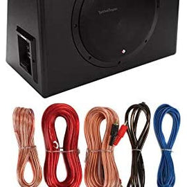 Rockford Fosgate Punch P300-12 Single 12" subwoofer enclosure with 300-watt amp + 4 Gauge Red Amp kit