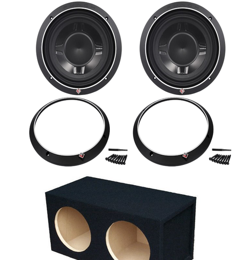 2 Rockford Fosgate P3SD4-10 1200W Shallow Mount Subwoofers + Sub Enclosure Box