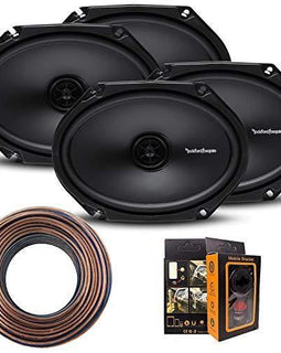 2 Pair Rockford R168X2 Prime 6x8 Inches Full Range Coaxial Speaker with 18 Gauge 100 FT Speaker Wire and Free Mobile Holder