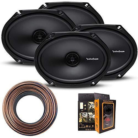 2 Pair Rockford R168X2 Prime 6x8 Inches Full Range Coaxial Speaker with 18 Gauge 100 FT Speaker Wire and Free Mobile Holder