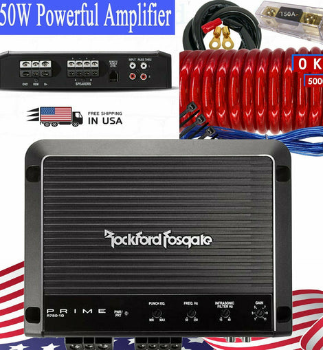 Rockford Fosgate PrimeR2-750X1750 Watts Monoblock Amplifier + 0 Gauge Amp Kit