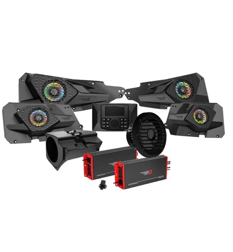 Cerwin Vega RPMRZRKM42 2014+ RZR XP 4DR 710W Complete Audio Kit Dual Amplifiers Media Center Front Rear 6.5” 2-Way Door Speakers 10
