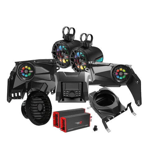 Cerwin Vega RPMX3KM3 2017+ Can Am Maverick X3/X3 Max Complete Speaker Kit with 4 Ch & 1 Ch Waterproof Amplifier, 10” Sealed Marine Subwoofer, 6.5” Tower Speaker System and CMR3 Media Audio Player