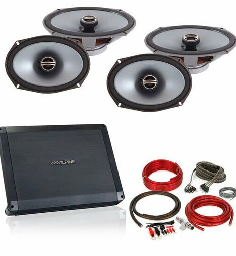 Alpine BBX-F1200 4 Channel Amp+ 2 Pair Alpine SPE6090 6x9 Coaxial Speakers + Absolute KIT4 Amp Kit