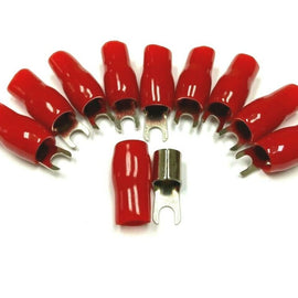 20pcs 4 Gauge Crimp Silver SPADE FORK Terminals Connector Wire Cable RED Boots