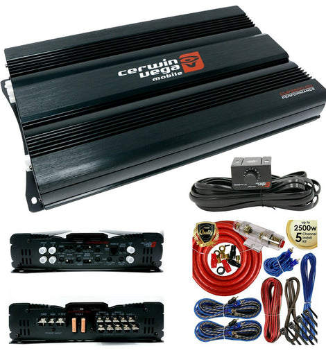 Cerwin Vega CVP2500.5D 2500W 5-Channel Car Audio Amplifier + 4 Gauge Amp Kit