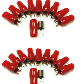 20pcs 4 Gauge Crimp Silver SPADE FORK Terminals Connector Wire Cable RED Boots