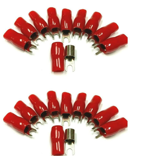 20pcs 4 Gauge Crimp Silver SPADE FORK Terminals Connector Wire Cable RED Boots