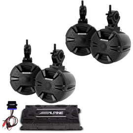 Alpine PSS-SX01-PWR 4 6.5" Wakeboard Tower Speakers + Amplifier KTA-30FW+Bluetooth For ATV/UTV/RZR