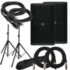 2 Mackie Thump212XT 1400W 12" Powered Bluetooth Speaker Stand XLR Cables