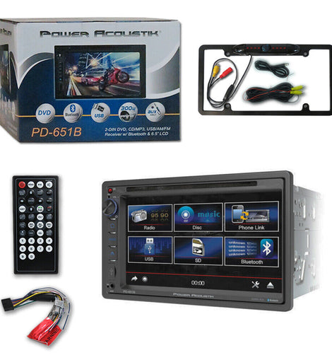 Power Acoustik PD-651B Double DIN Bluetooth DVD/CD Car Stereo & Rear View Camera