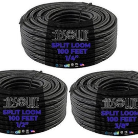 300 FT (100 Feet Each Roll) 1/4" & 3/8" & 1/2" Split Loom Wire Tubing Hose Cover Auto Home Marine