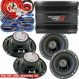 Cerwin Vega CVP1600.4D 1600W Amp + 4x XED62 6.5" 600W Speakers + 4-CH Amp Kit