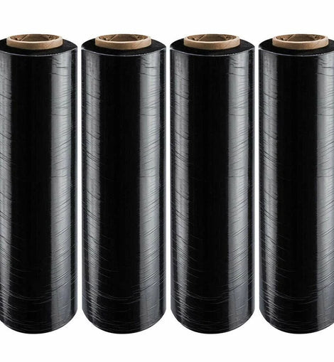 4Rolls 80 Gauge Black Stretch Film Shrink Pallet Wrap 18