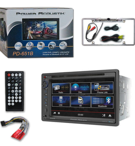 Power Acoustik PD-651B Double DIN Bluetooth In-Dash DVD/CD Car Stereo & Silver Rear View Camera